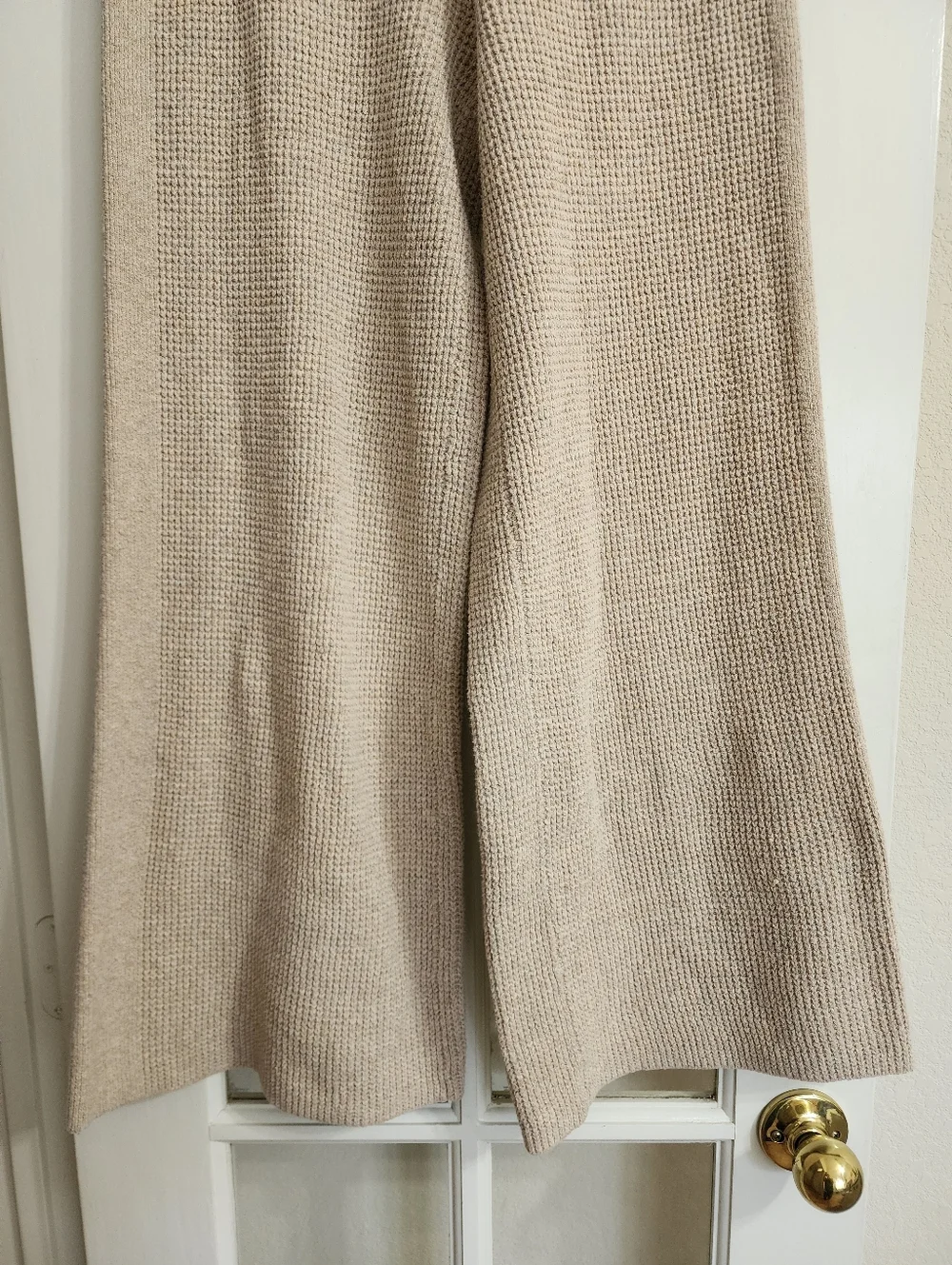 Aerie Waffle Knit Lounge Set M Beige Sweater Wide Leg Pants Cozy FLAW READ DESC - Picture 10 of 16